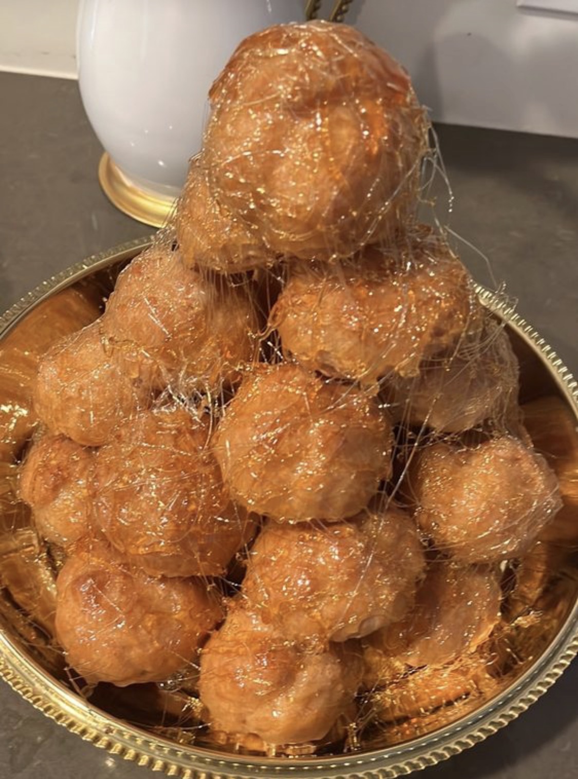 Golden dessert tower