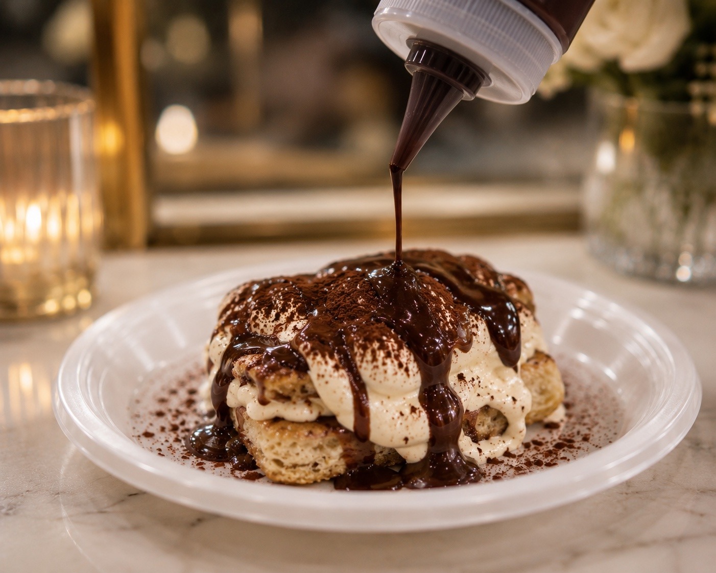 Tiramisu with chocolate drizzle